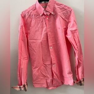 Burberry Pink White Pinstripe Linen Blend Button
Down Top